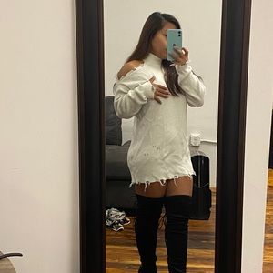 Distressed long sweater